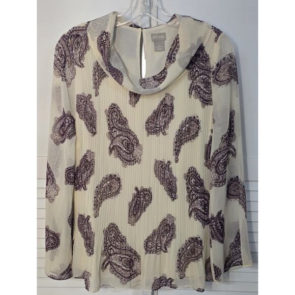 Chicos Pleated Paisley Cowl Neck Top Blouse Woven Pattern Ecru 0 ( US 4/6 S) - Picture 2 of 7